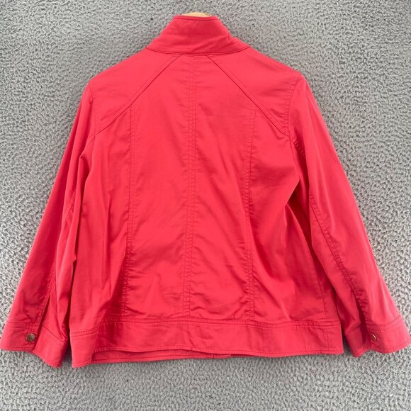 Chicos Jacket Womens 1 US Medium Red Luxe Twill Utility Snap Up Pockets Casual - Picture 4 of 14